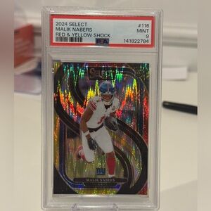 🔥 2024 Malik Nabers Panini Select Res and Yellow Shock Rookie. PSA 9